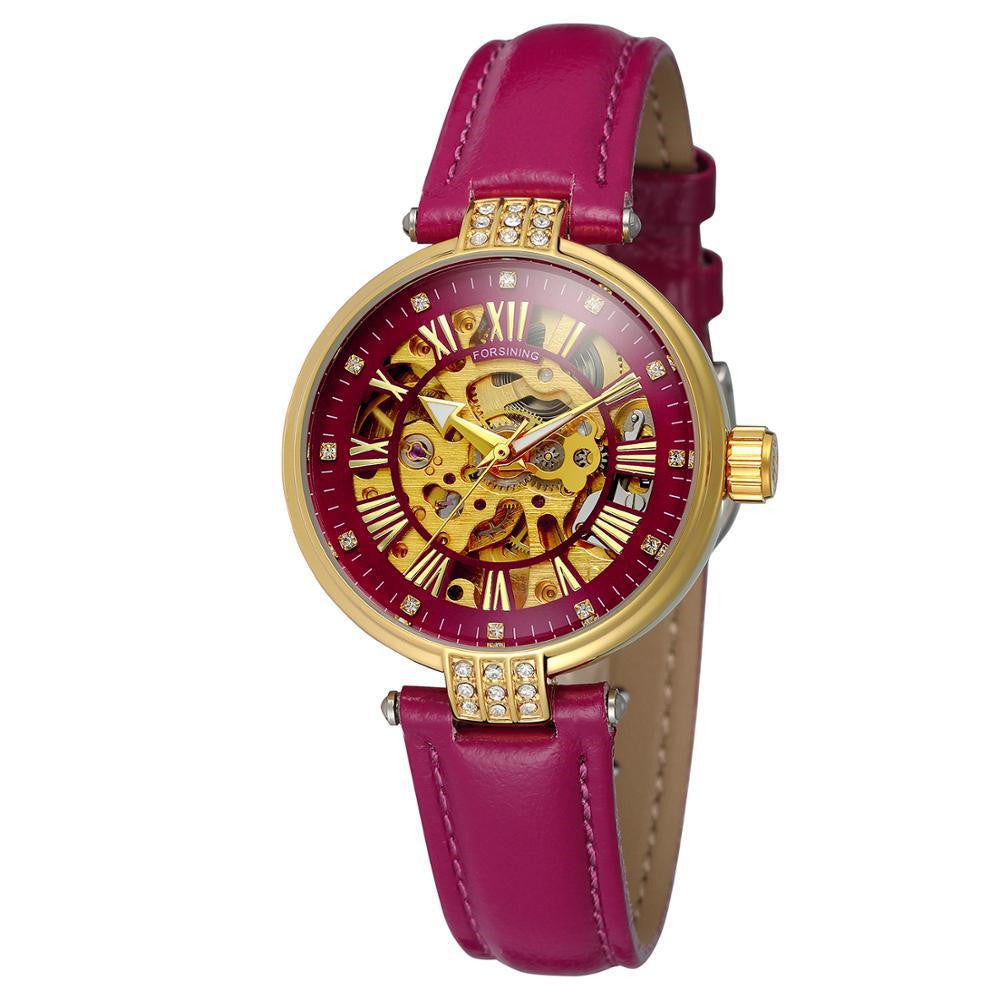 Forsining Ladies Fashion Casual Hollow Waterproof Automatic Mechanical Watch