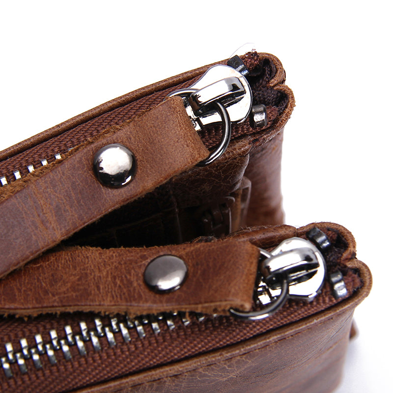 Black Angel Leather Men's Wallet Short Fashion Coin Purse Crazy Horse Cowhide Double Zipper Wallet
