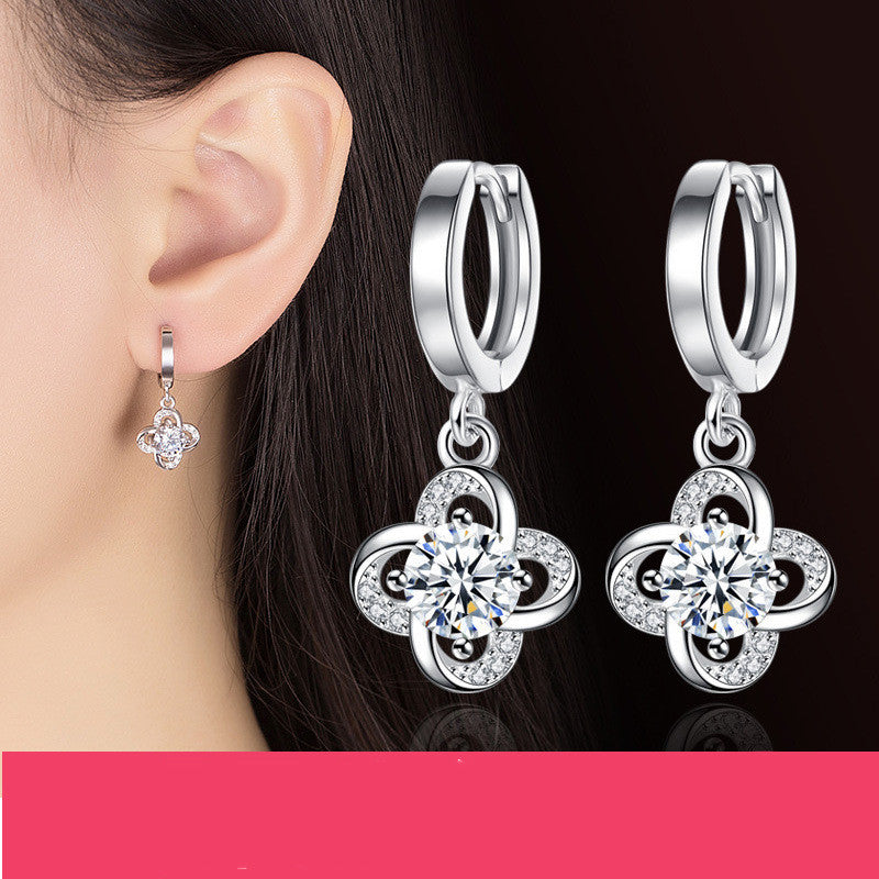 Crystal Zircon Temperament Long Silver Earrings