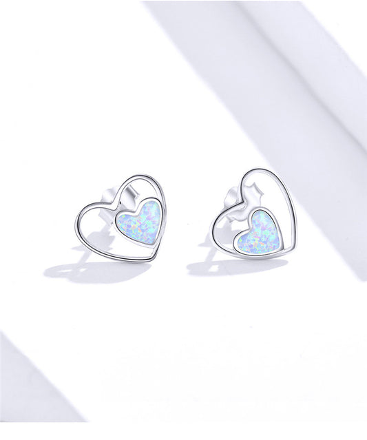 Sterling Silver S925 Cherished Heart Female Heart-Shaped Simple Fashion Earrings