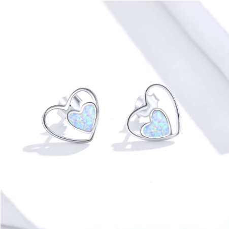 Sterling Silver S925 Cherished Heart Female Heart-Shaped Simple Fashion Earrings