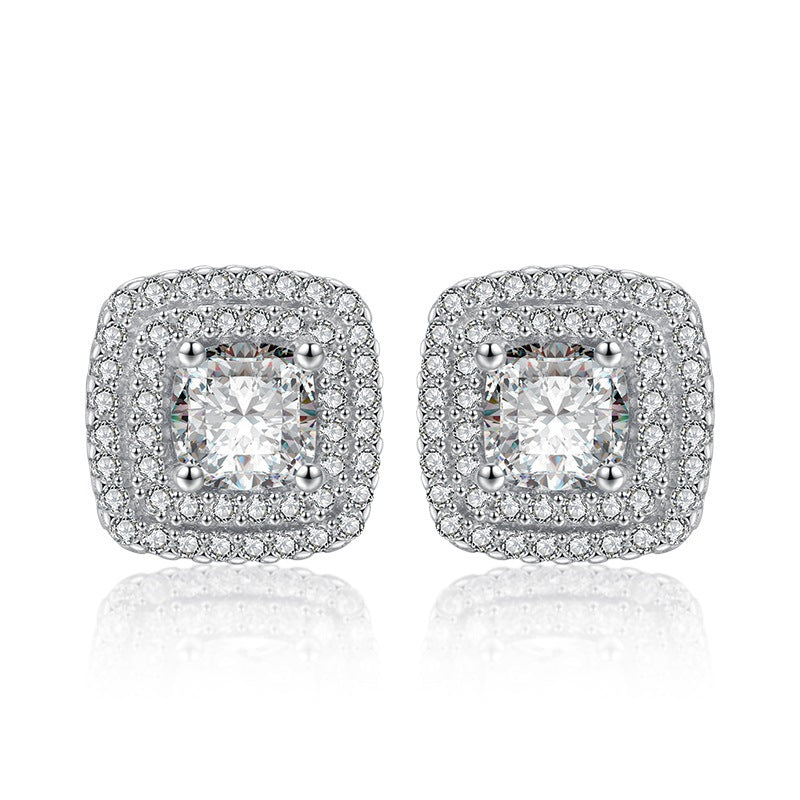 Square Full Diamond Zircon Earrings