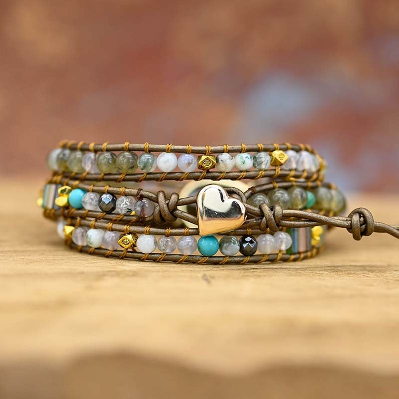 Hand-woven Leather Bracelet With Drop-shaped Glitter Stone