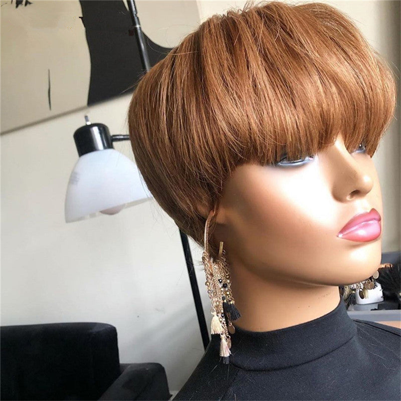 New Style Wig European And American Ladies Short Hair Natural Black Brown Chemical Fiber Hair Headgear Button Net