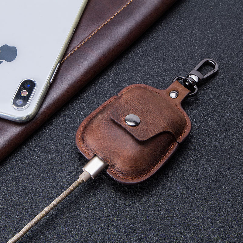 Leather Keychain Portable Earphone Case