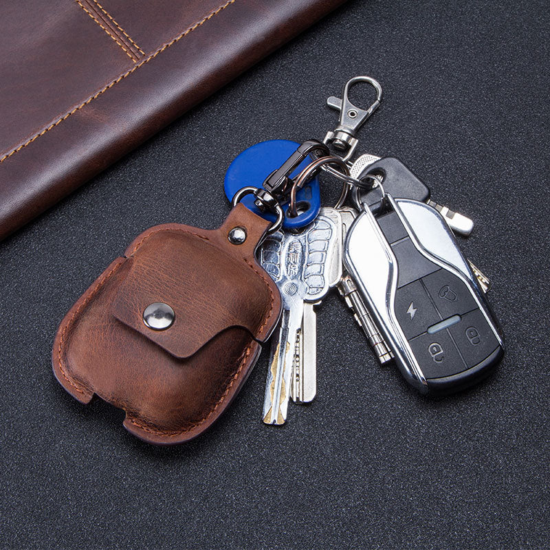 Leather Keychain Portable Earphone Case