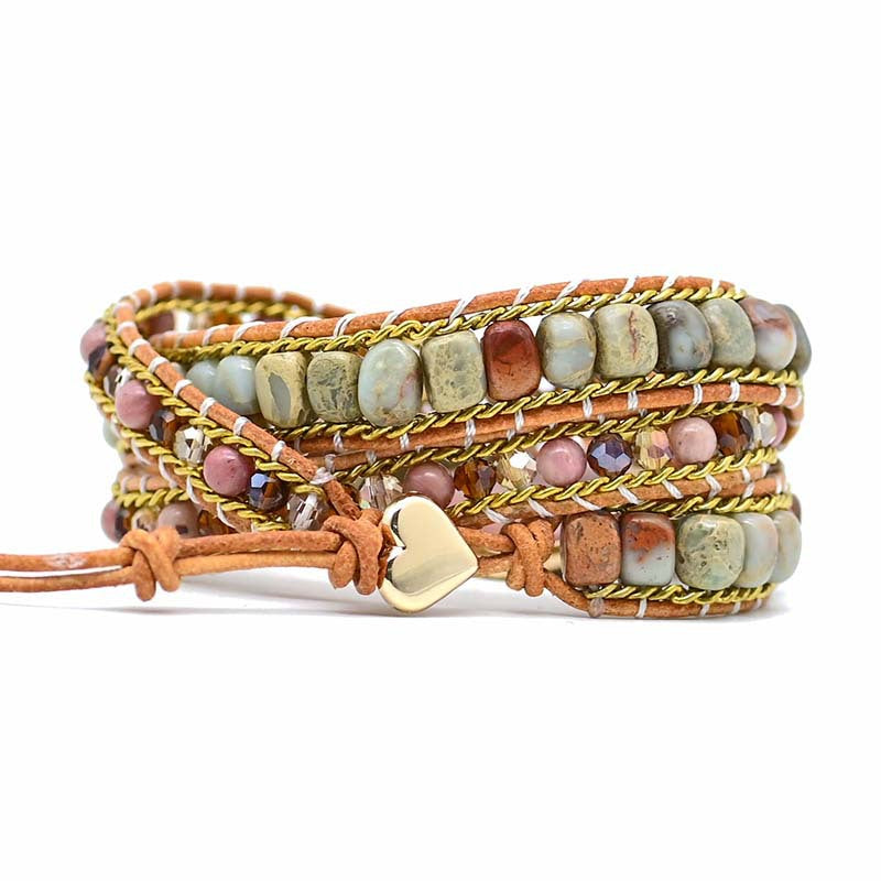 Love Heart Red Wood Grain Bracelet Natural Stone Hand Woven Multilayer Bracelet