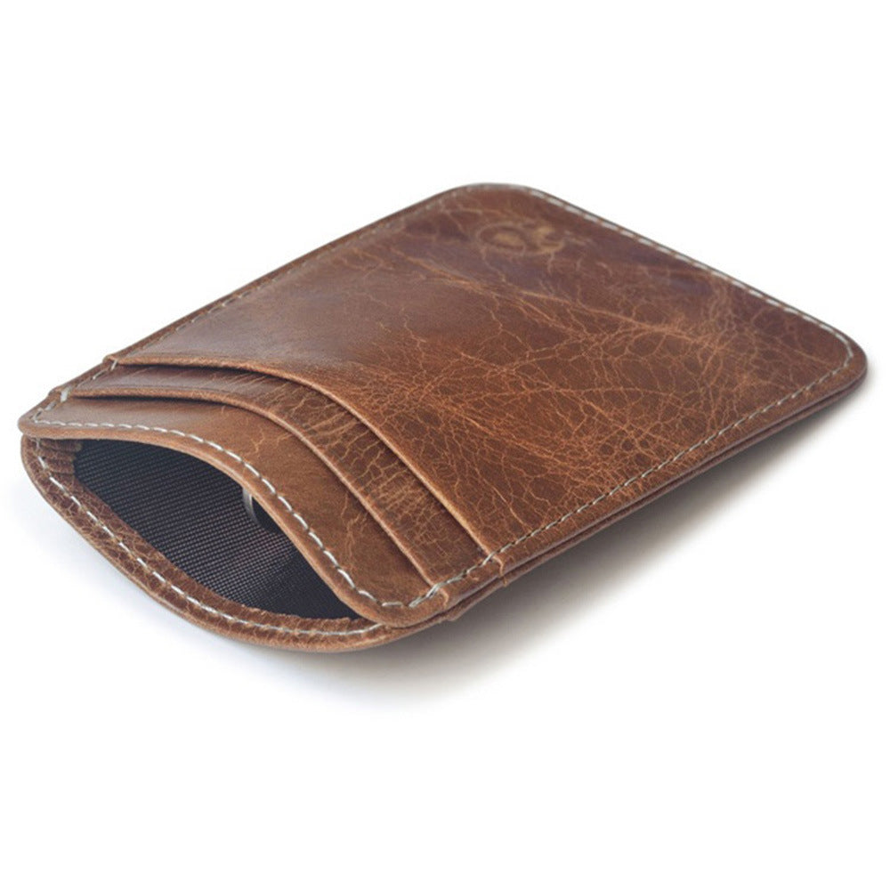 Genuine Leather Men Wallet Brown Coin Purse Small Mini Card