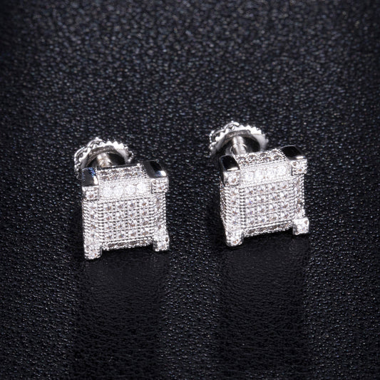 Hip-hop Earrings Copper Micro-inlaid Zircon Square Earrings