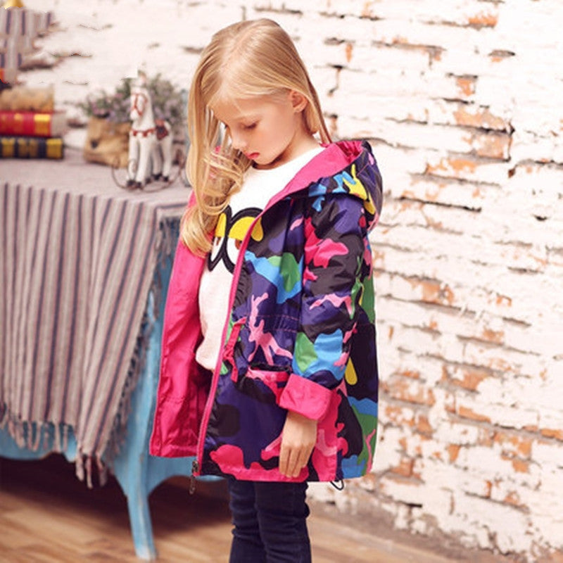 Hooded Jackets Kids Long Windbreaker Rain Coats For Girl