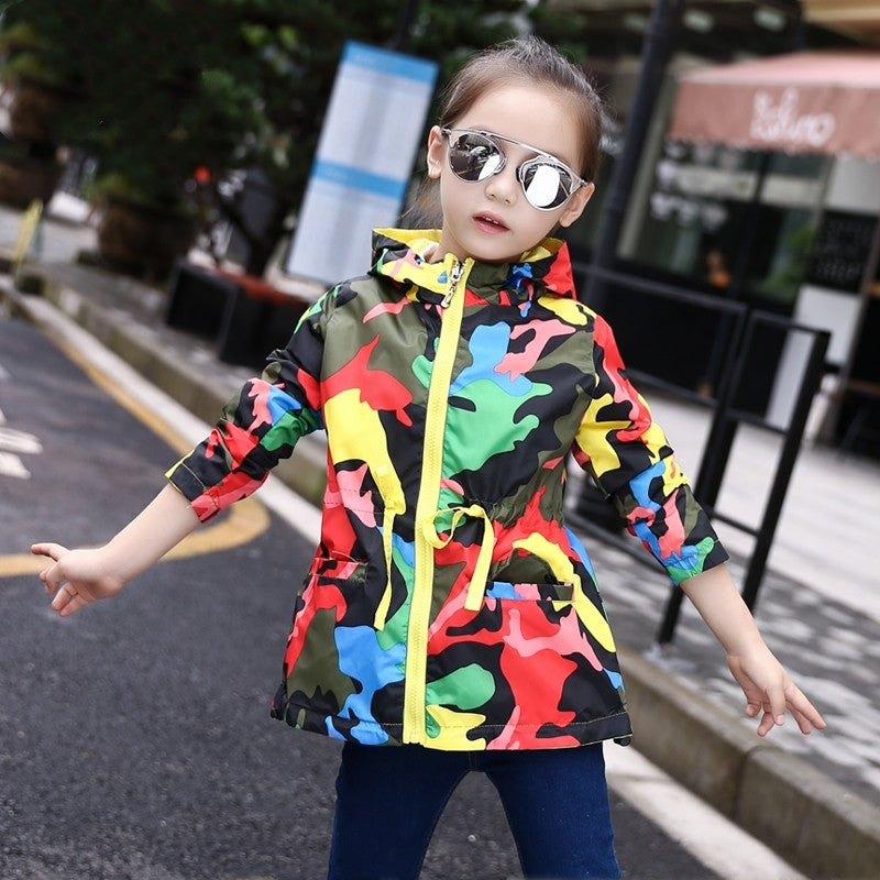 Hooded Jackets Kids Long Windbreaker Rain Coats For Girl