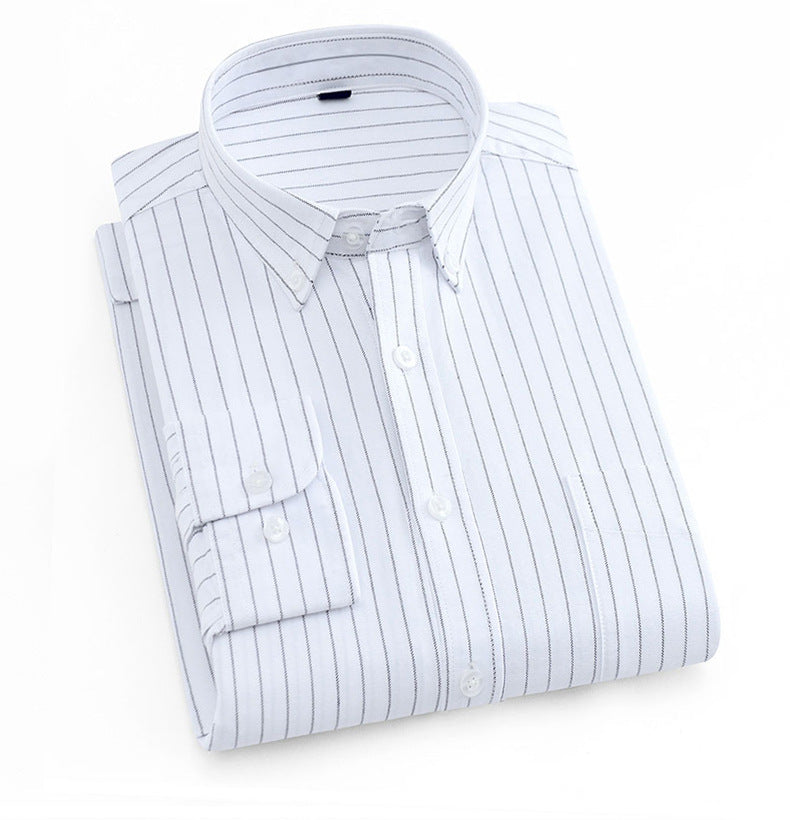 Shirt Men's Cotton Oxford Fabric Non-iron Casual Casual Long-sleeved Striped Shirt