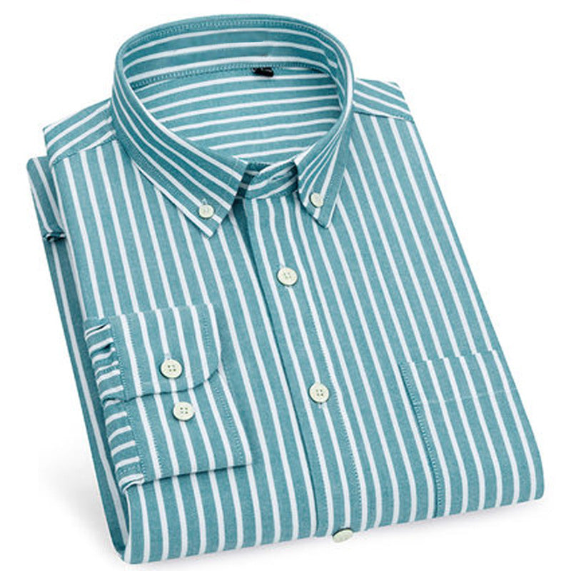 Shirt Men's Cotton Oxford Fabric Non-iron Casual Casual Long-sleeved Striped Shirt