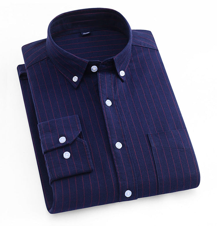 Shirt Men's Cotton Oxford Fabric Non-iron Casual Casual Long-sleeved Striped Shirt