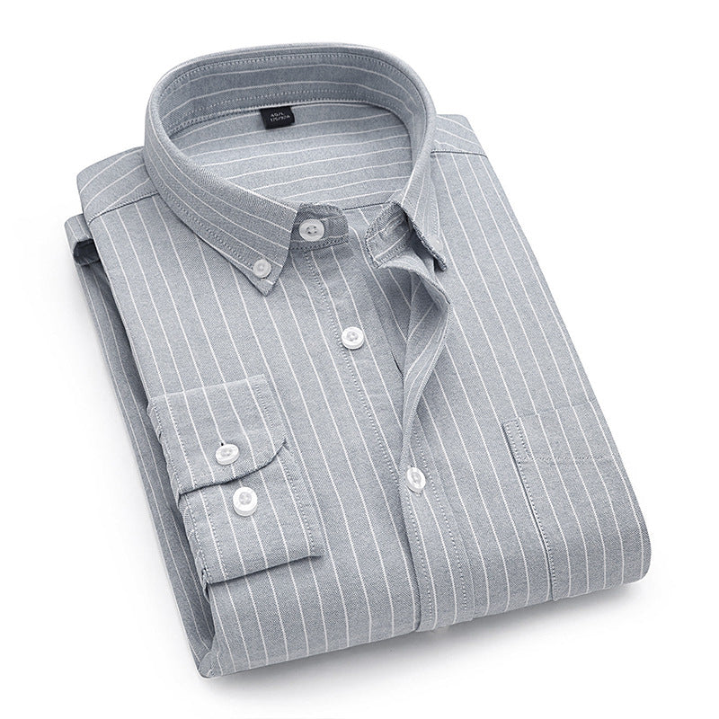 Shirt Men's Cotton Oxford Fabric Non-iron Casual Casual Long-sleeved Striped Shirt