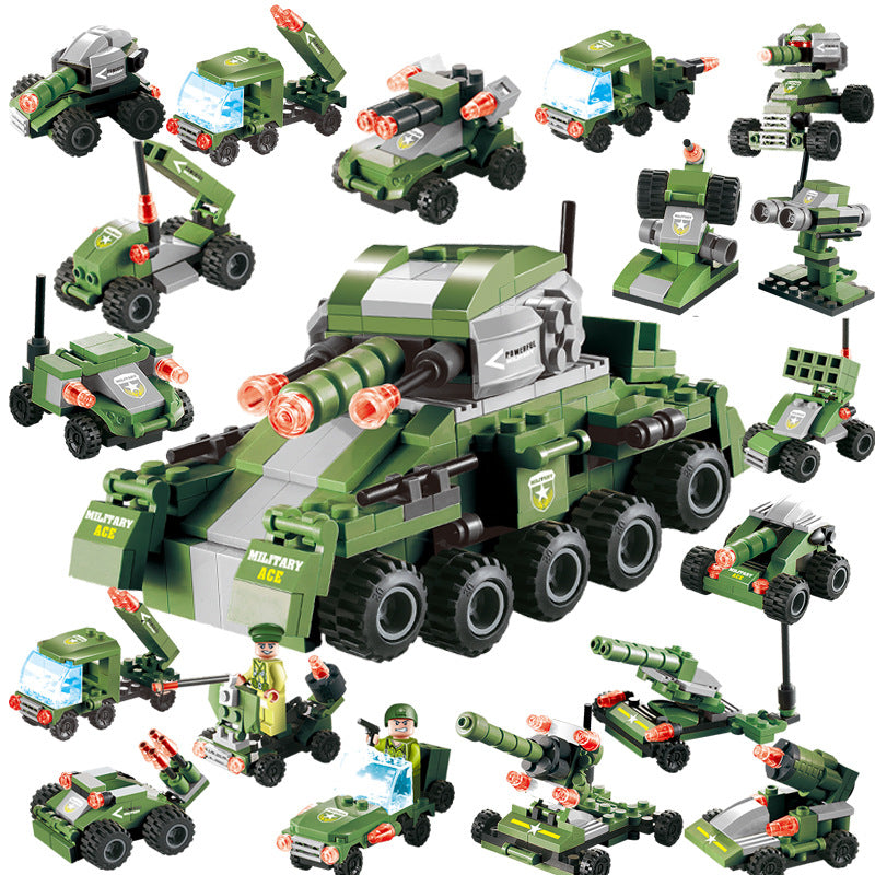 Military aircraft carrier police building blocks children assembled DIY toys