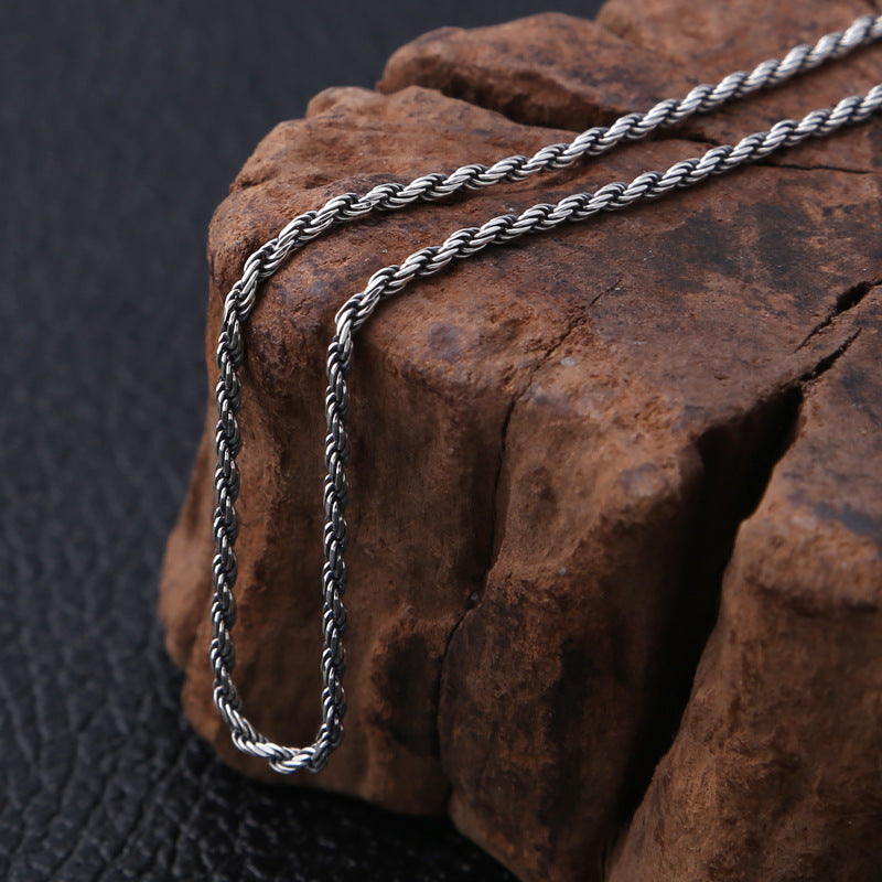 Men's Personality Thai Silver Vintage Necklace Fine Linen Rope Clavicle Chain