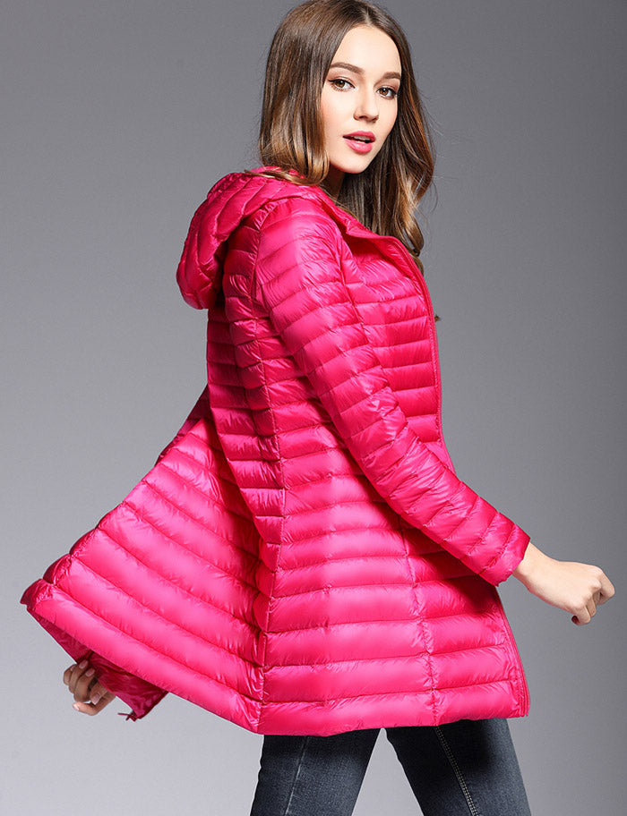 Women's mid-length lightweight down jacket