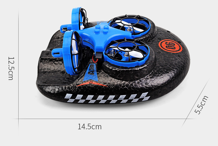 RC Boat Water Land And Air Four-Axis  Hovercraft Three-in-one Multi-function Toy One-button Tumbling Mini Drone
