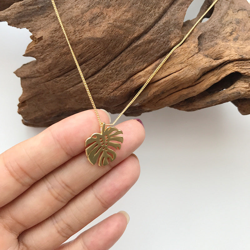 Flowing Gold Monstera Double Necklace