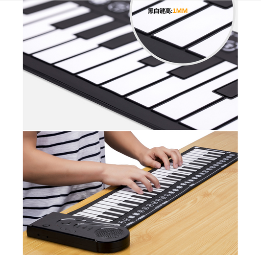 Portable Hand Roll Piano Beginner 49 Key Thickening Hand Roll Piano MIDI Soft Keyboard Folding Hand Rolling Piano