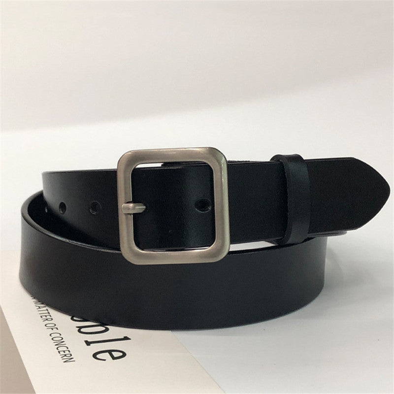 Women's leather belt with square buckle