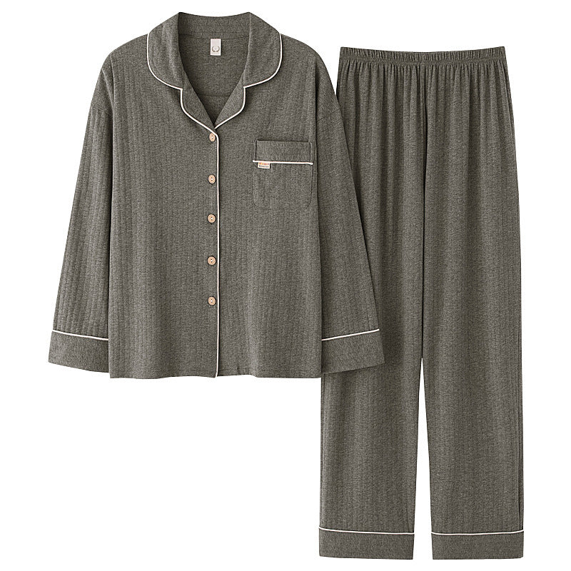 Simple Cotton Long-Sleeved Men's Sleepwear