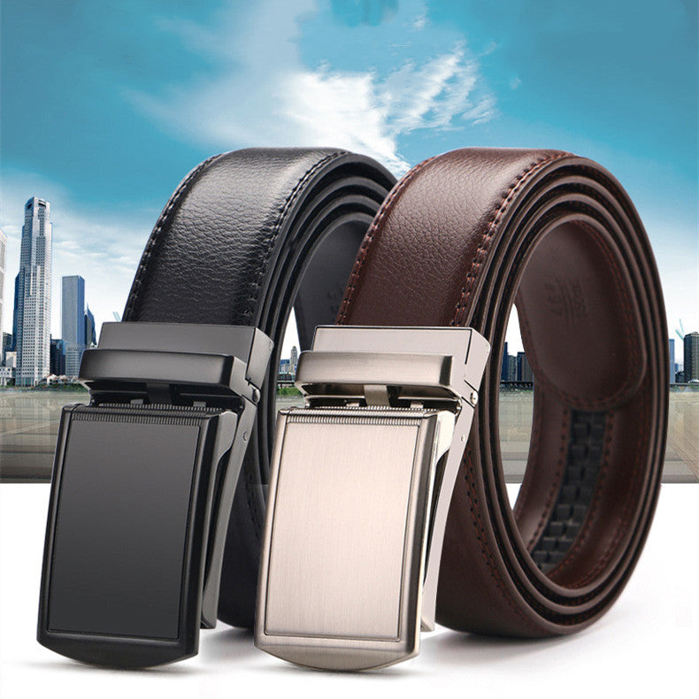 Men's Casual Fashion Automatic Buckle Two Layer Cowhide Leather Belt