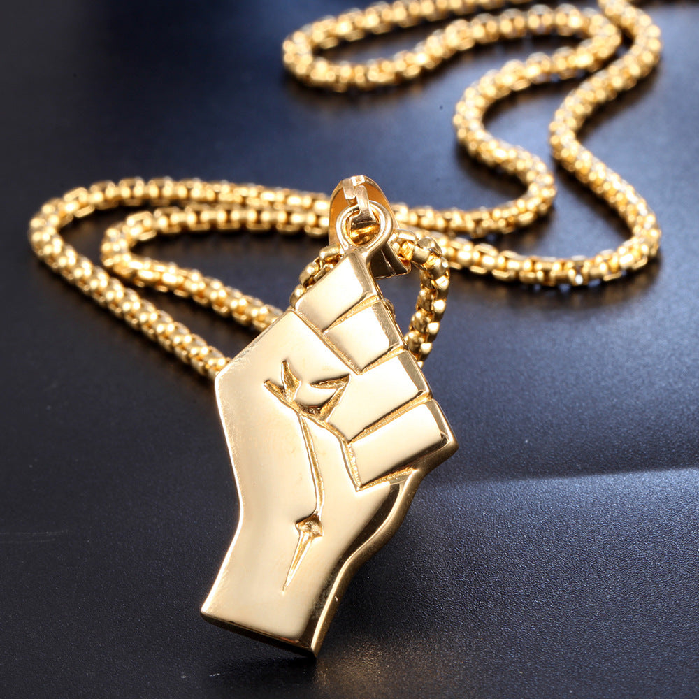 Mens Gold Fist Titanium Steel Pendant Necklace