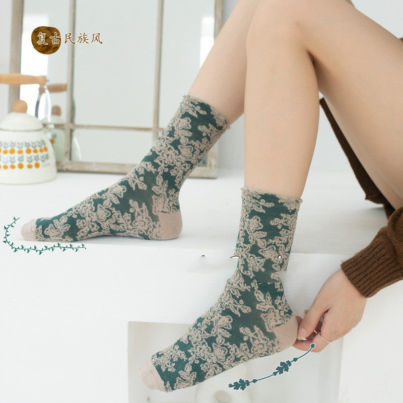 Socks Women's Socks Retro Ethnic Style Floral