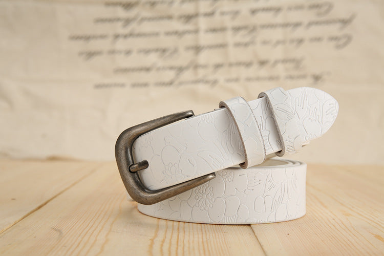 All-match Ladies Cowhide Embossed Leather Belt