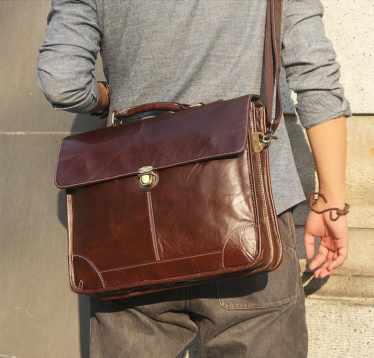 First Layer Cowhide Mens Bag Retro Trendy Texture Handbag