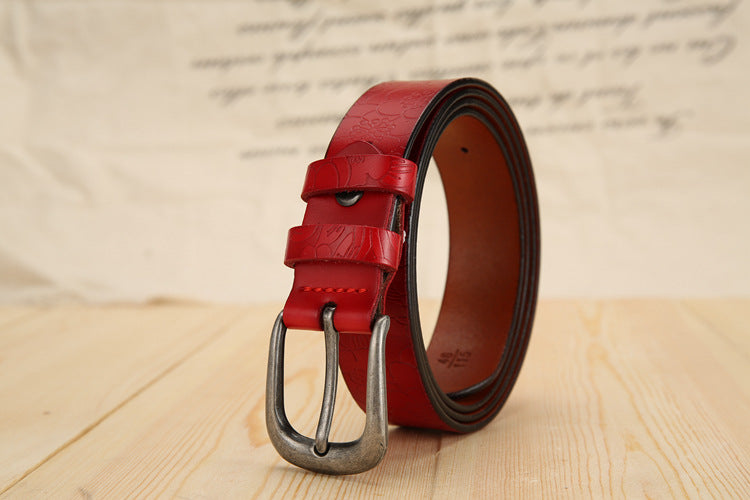 All-match Ladies Cowhide Embossed Leather Belt