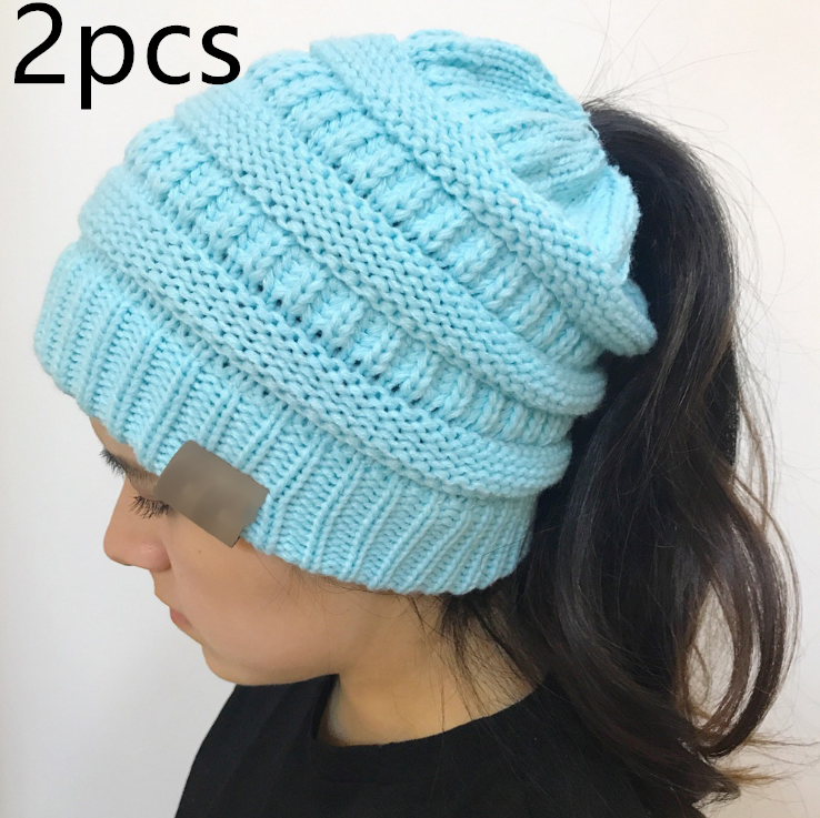 Knitted Ponytail Hat, Women's Wool Hat Fashion