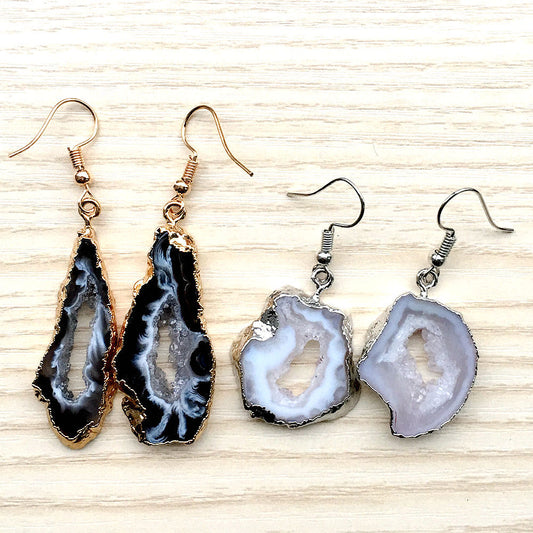 Personality exaggerated earrings long/round agate earrings