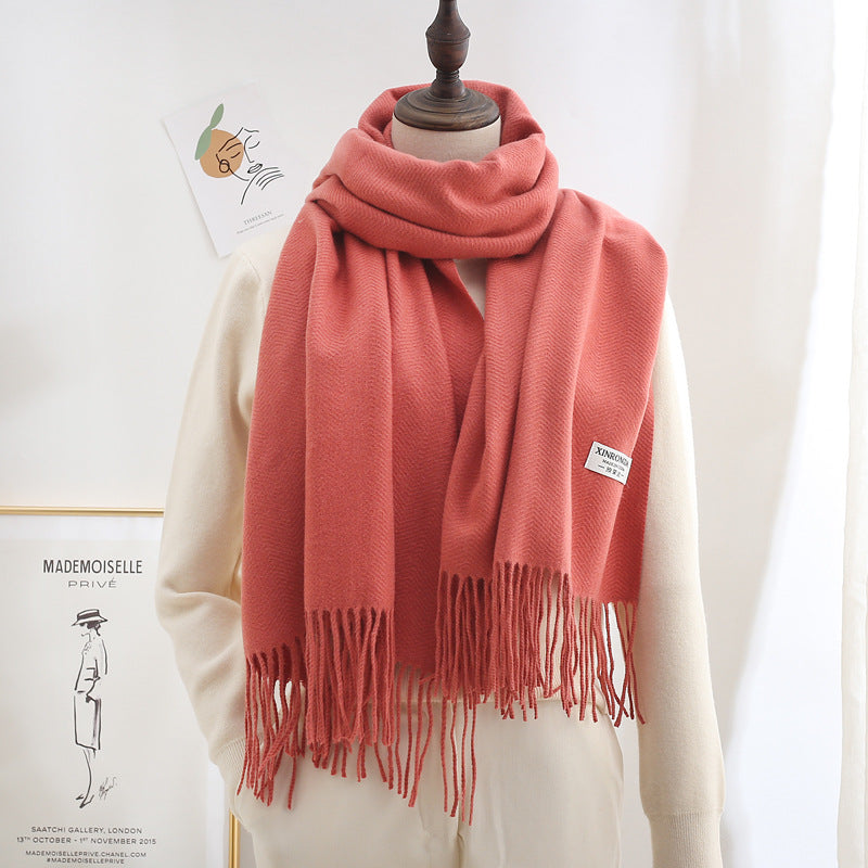 Winter Thick Warm Long Cashmere Style Solid Color Shawl