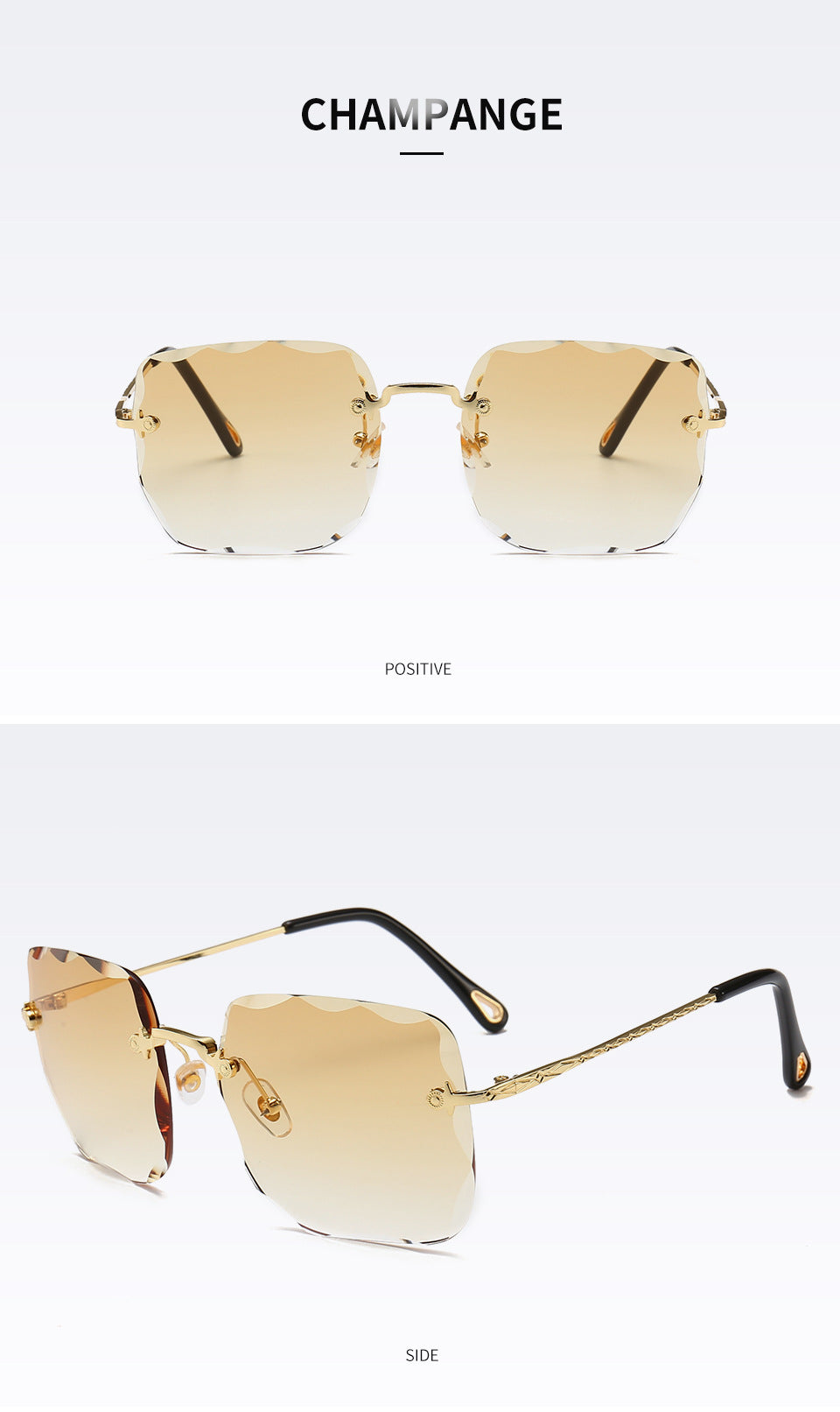 Fashion Rimless Square Oversized Sunglasses Women  Diamond Cutting Lens Gradient Sun Glasses