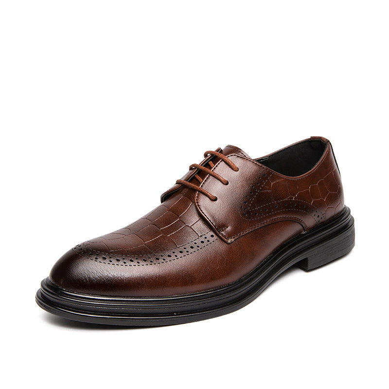 Men's Low Top Brown Pointed Toe Formal Leather Shoes