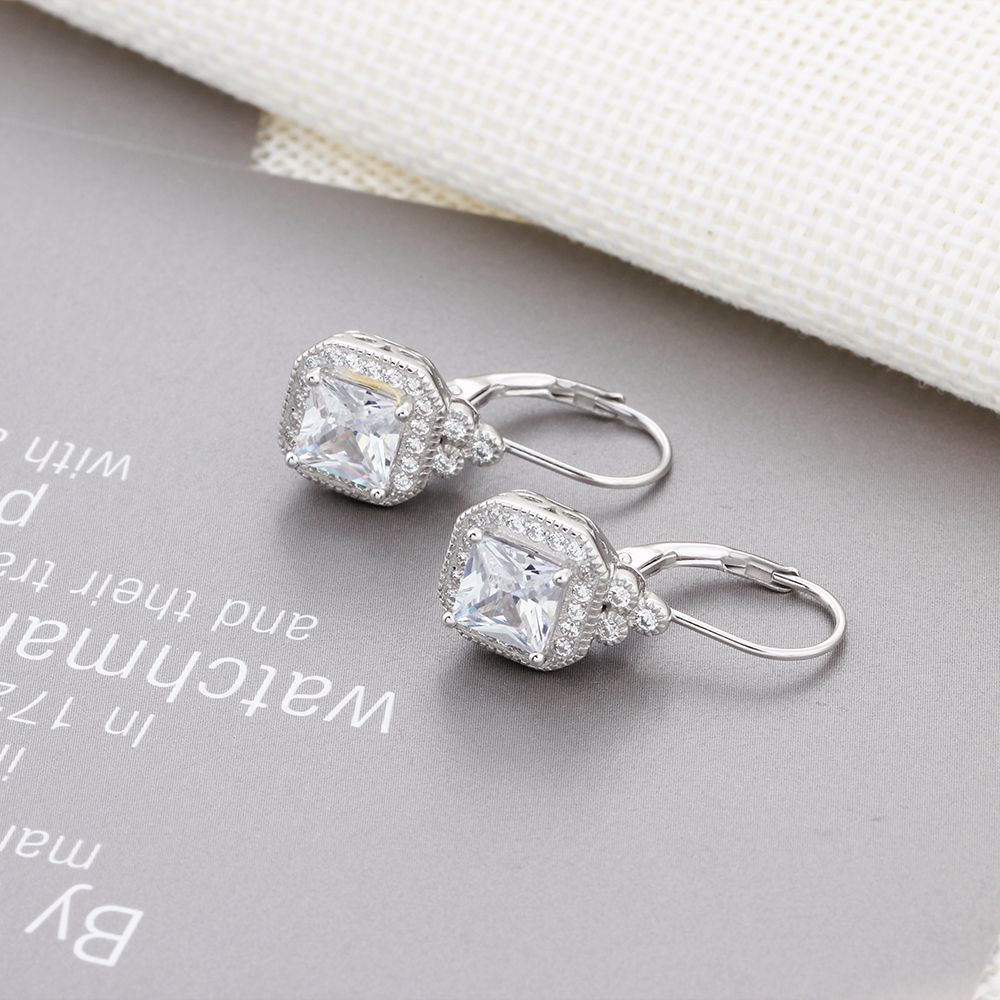 Cubic Zircon Square Geometric Drop Earrings