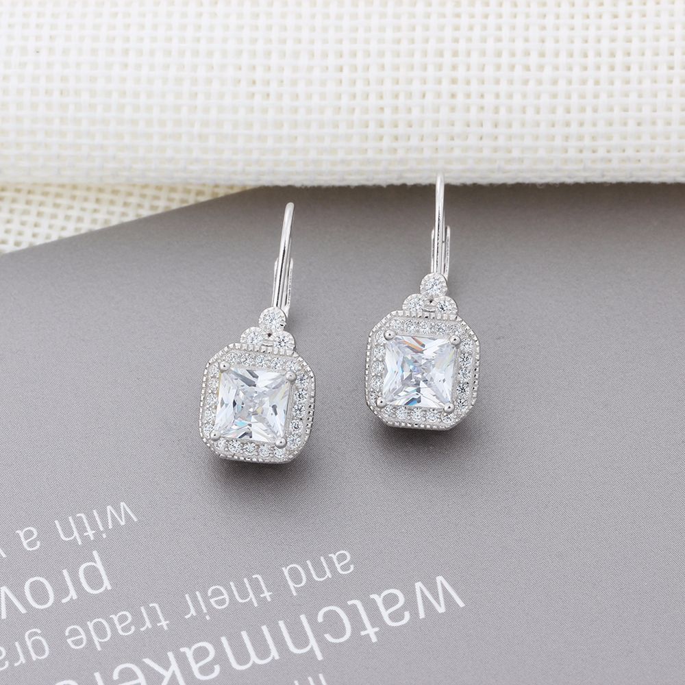 Cubic Zircon Square Geometric Drop Earrings