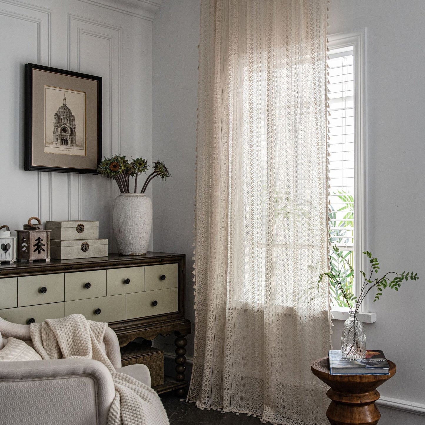 Translucent American Country Hollow Crochet Curtain