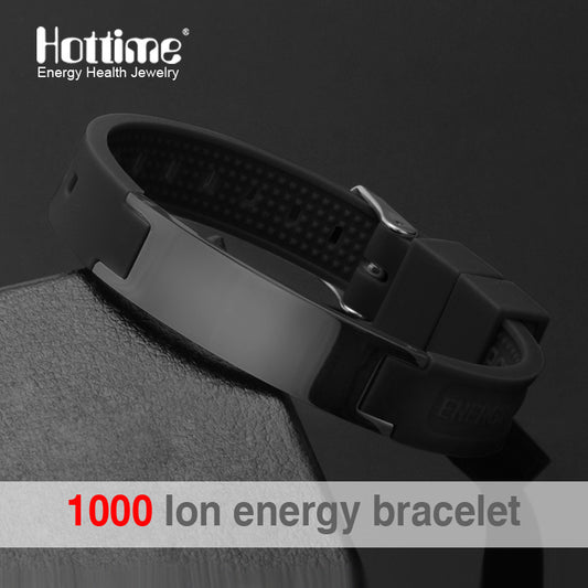 Hottime 4 in 1 Bio Elements Energy Silicon Sport Bracelet Bangle Multicolor Power Bands Balance Stainless Steel Metal Bracelets