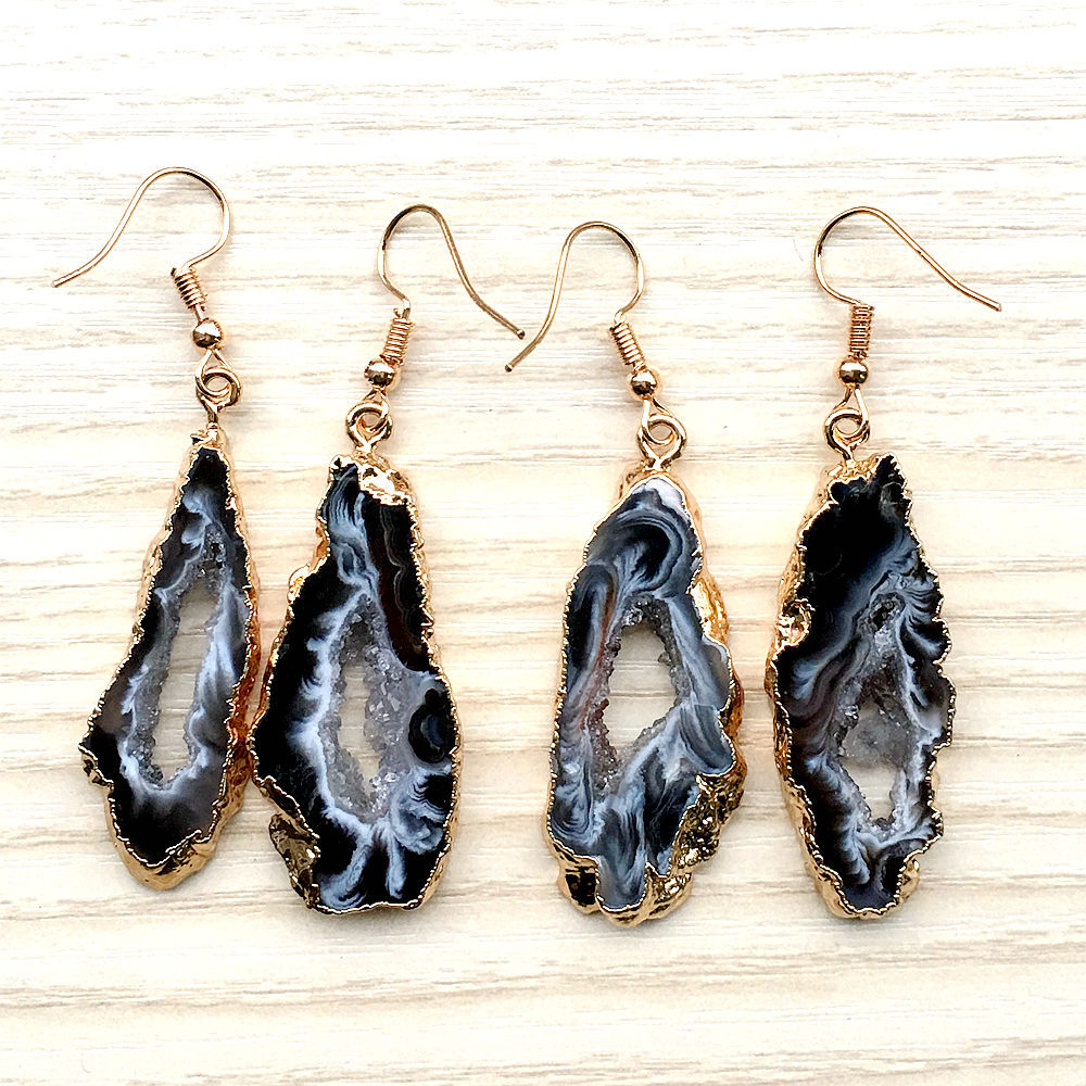 Personality exaggerated earrings long/round agate earrings