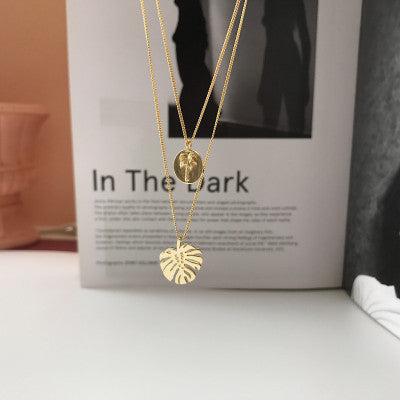 Flowing Gold Monstera Double Necklace