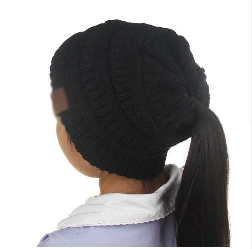 Knitted Ponytail Hat, Women's Wool Hat Fashion