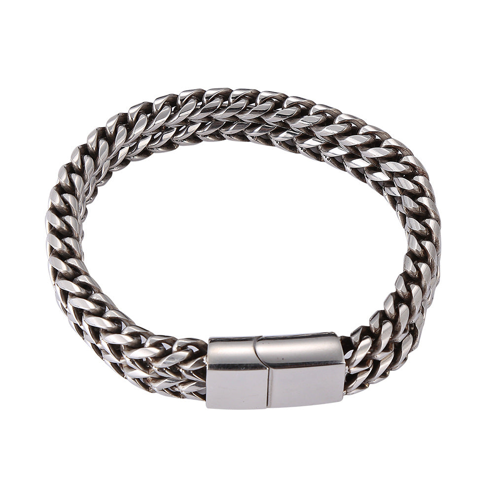 Stainless Steel Braided Double Row Front And Back Bracelet