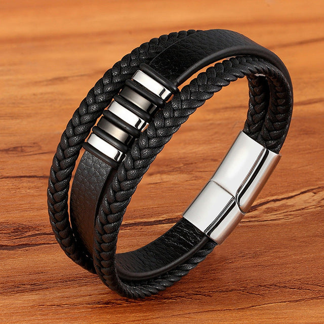 Men's multi-layer braided leather bracelet