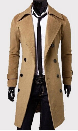 Medium Length Tweed Casual Large Size Woolen Jacket Men's Windbreaker Coat