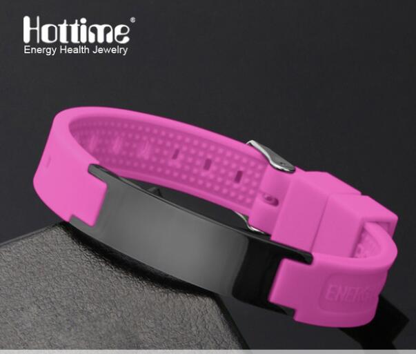 Hottime 4 in 1 Bio Elements Energy Silicon Sport Bracelet Bangle Multicolor Power Bands Balance Stainless Steel Metal Bracelets