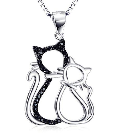 Black and white cat pendant necklace